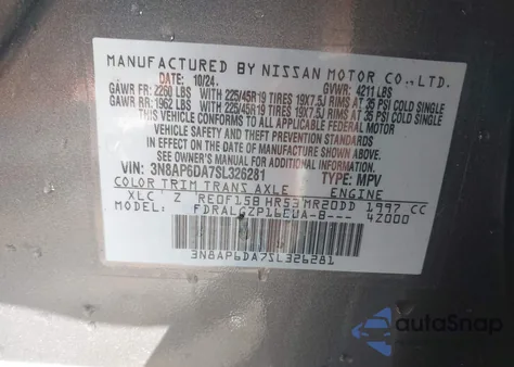 2025 Nissan Kicks Sr Fwd из США, поврежденный, VIN 3N8AP6DA7SL326281